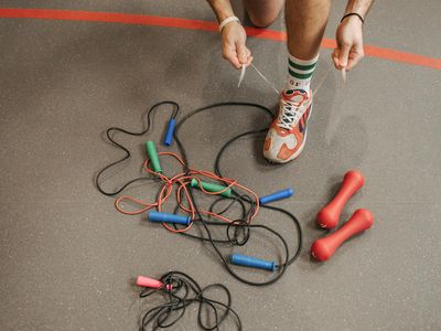 Close up of a jump rope on the floor